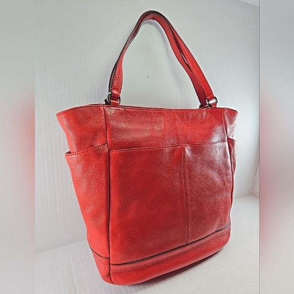 Coach Park North South Shoulder Tote Bag Red Pebbled Leather Large Purse Carry - Picture 10 of 16